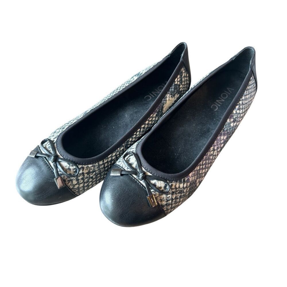 Vionic Women's Sz 7.5 Ballet Flats Minna Boa Snake Print work career comfy EUC
